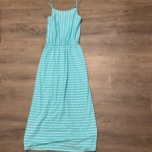 Aqua blue striped maxi dress (small)